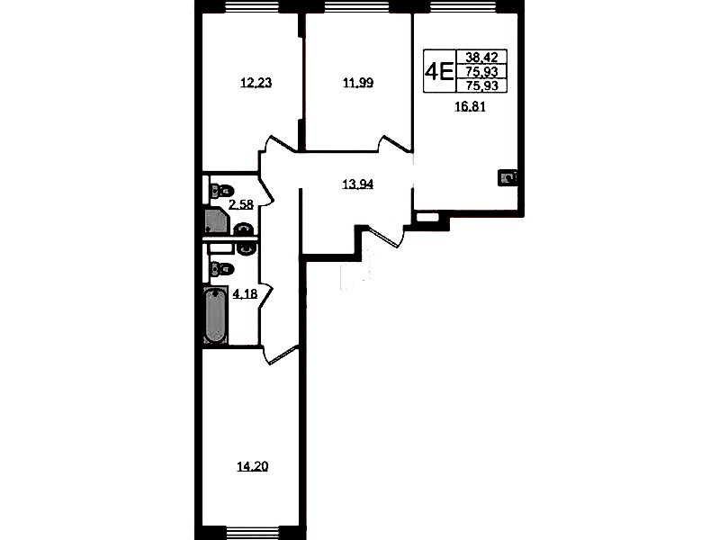 3-комнатная квартира 75.93 м², 2/12 эт., ЖК «Новые Лаврики»